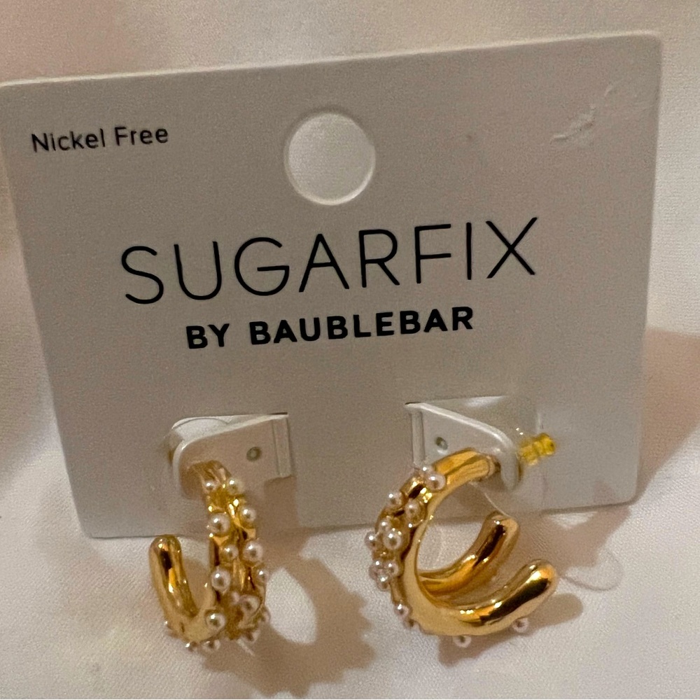 SUGARFIX by BaubleBar Pearl and Gold Double Hoop Earrings - NWT